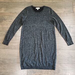 Michael Kors Long Sleeve Shiny Black Metallic Sheath Dress Size XL